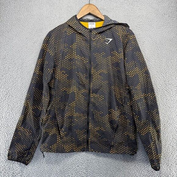 Gymshark Windbreaker Jacket Men's Small Black Yellow Camo Geometric Sport Woven - Picture 2 of 11